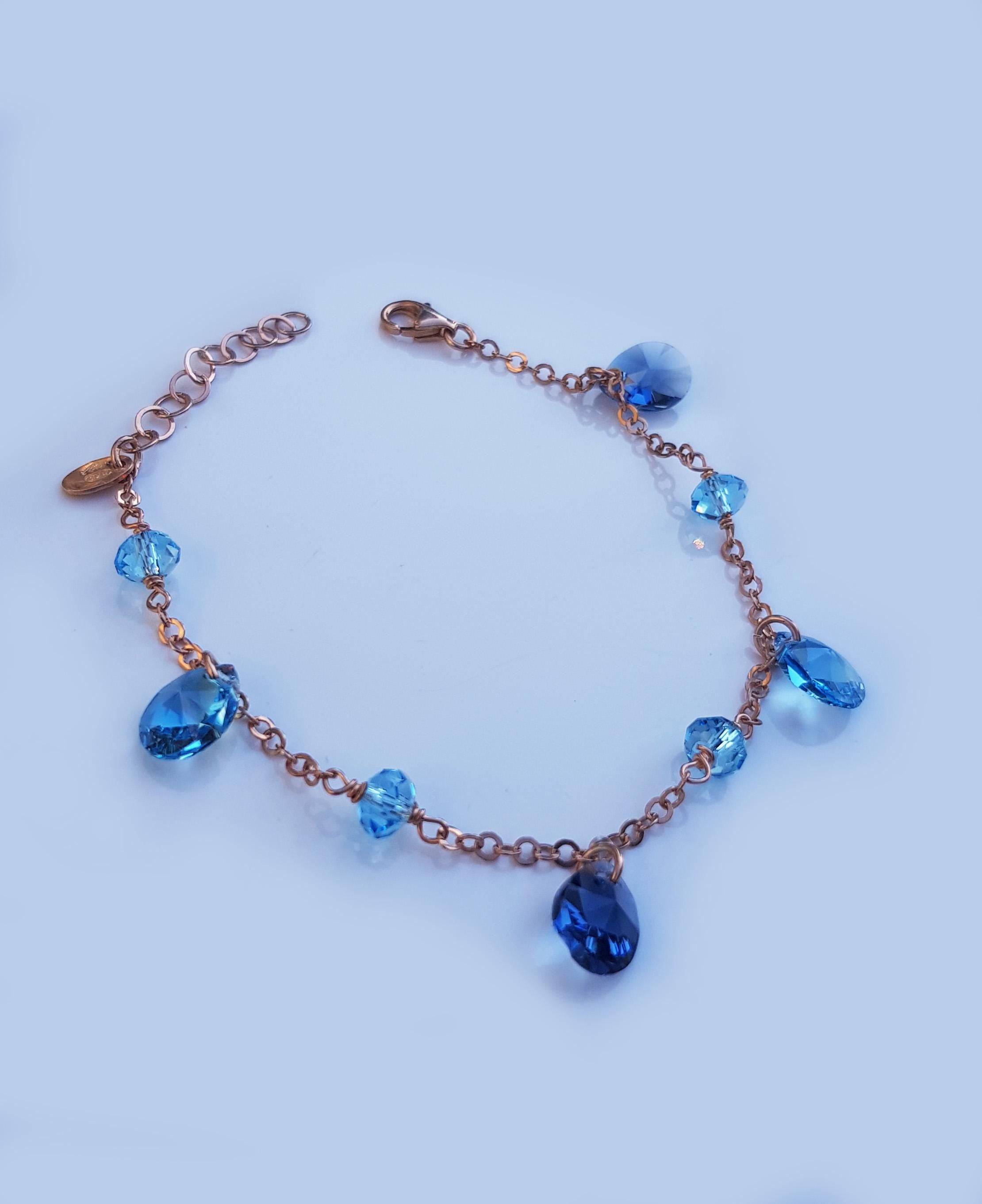 Handmade Genuine Aquamarine Rose Silver Bracelet, Handcrafted Aquamarine Bracelet Jewelry,Anniversary Gift for her