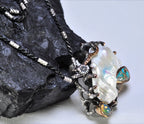 Handmade Pearl Opal Turquoise Silver Necklace, Gemstone Jewelry Gift