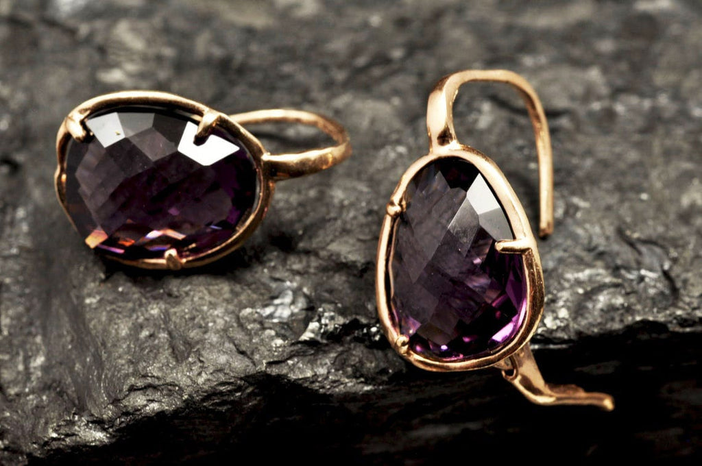 Handcrafted Amethyst Silver Earring, Handmade Amethyst Jewelry, 925 Sterling Silver and Genuine Gemstone Earring