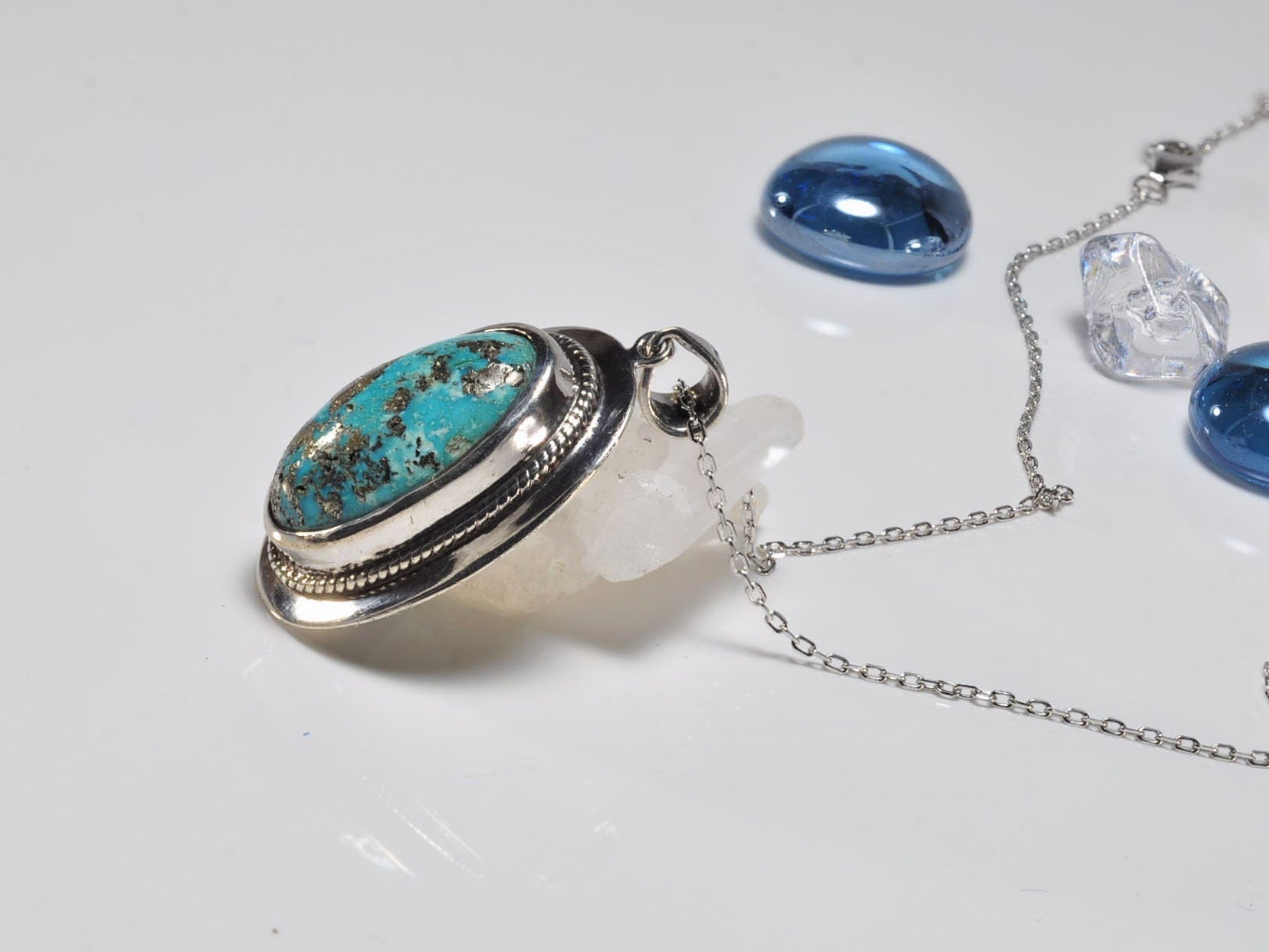 Handmade Turquoise  Silver Necklace,925 Sterling Silver Genuine Authentic Necklace, Turquoise  Gemstone Jewelry Gift for Her
