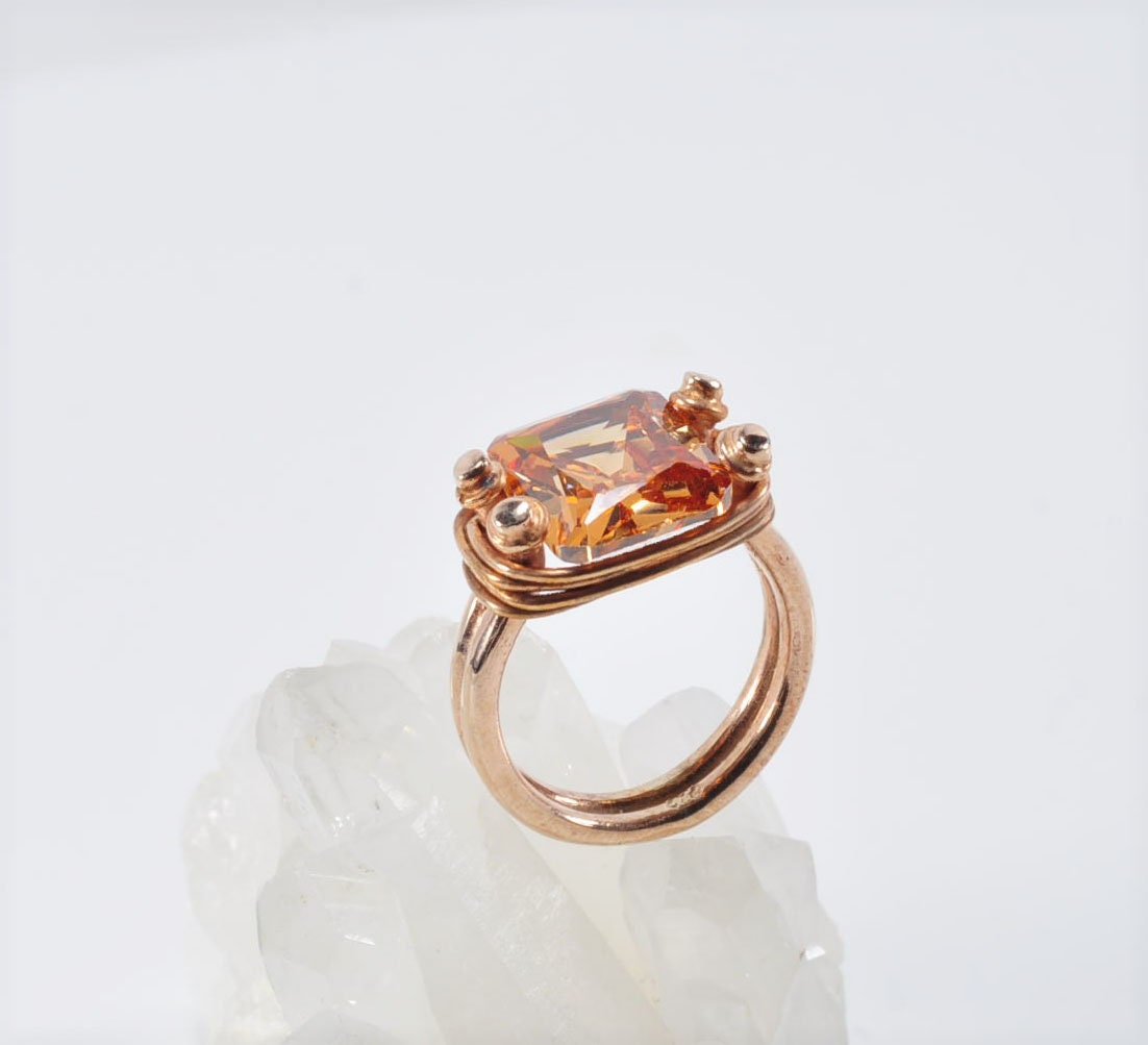Handmade Citrine Silver Ring, Handcrafted Citrine Rose Silver Band Jewelry,Wedding Ring Gift, 925 Silver Citrine Ring,Gift for her