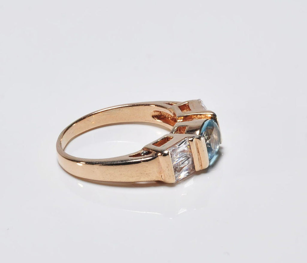 Handmade Aquamarine and Zircon Silver Ring, Aquamarin and Baquette Zircon Jewelry, Rose Silver Band Aquamarin and Zircon Ring,Gift for her