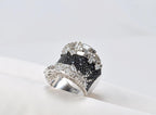 Handmade Baguette Zircon and Black Zircon Ring in Sterling Silver, Unique Gemstone Jewelry