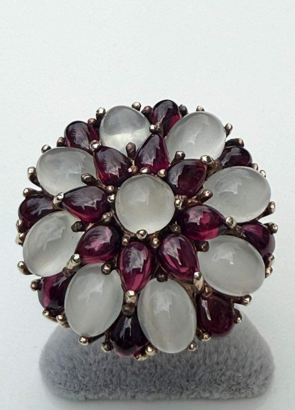 Handmade Garnet and Moonstone Sterling Silver Ring
