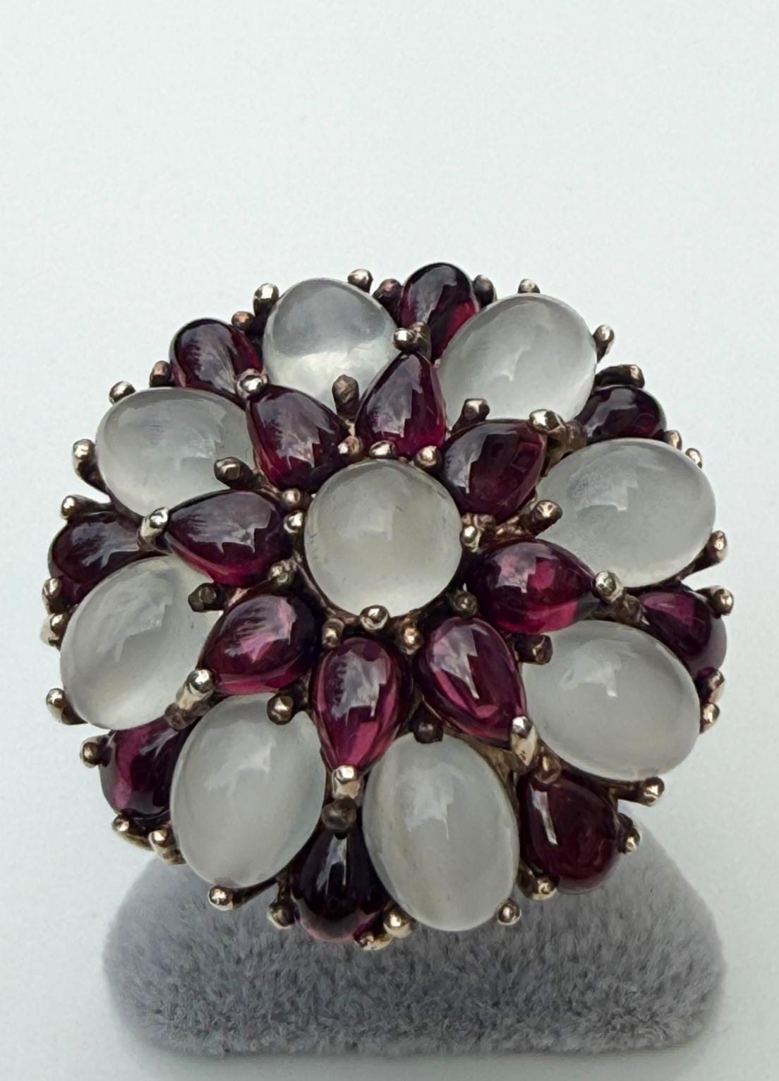 Handmade Garnet and Moonstone Sterling Silver Ring