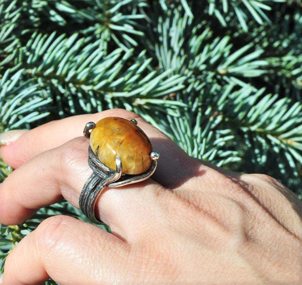 Handmade Amber Silver Ring, Handcrafted Amber Jewelry, 925 Silver Band Amber Ring,Gift for her