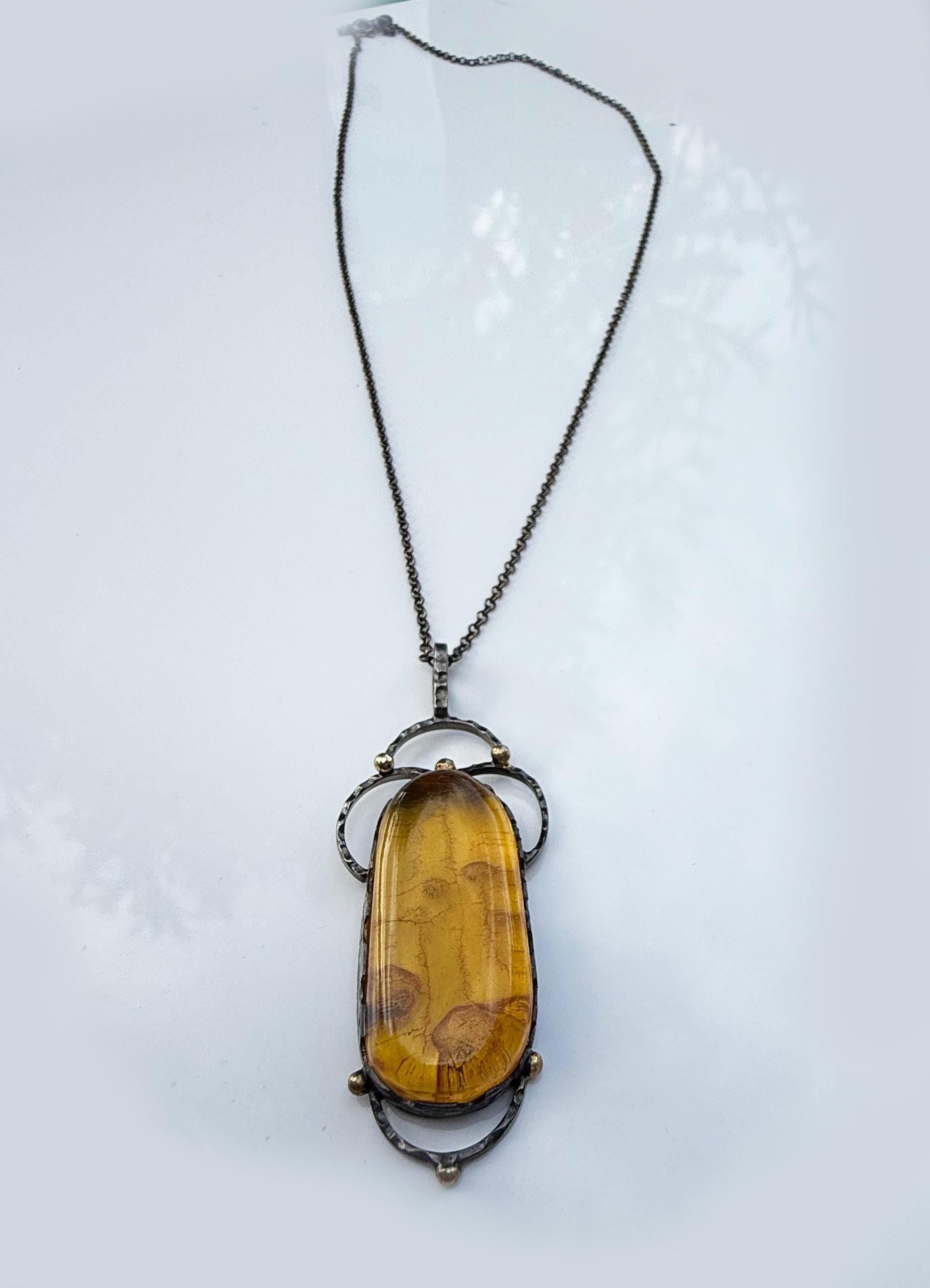 Handmade Sterling Silver Amber Necklace: Gemstone Jewelry Gift