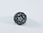 Handmade Aquamarine and Zircon Black Silver Ring:March & December Birthstone