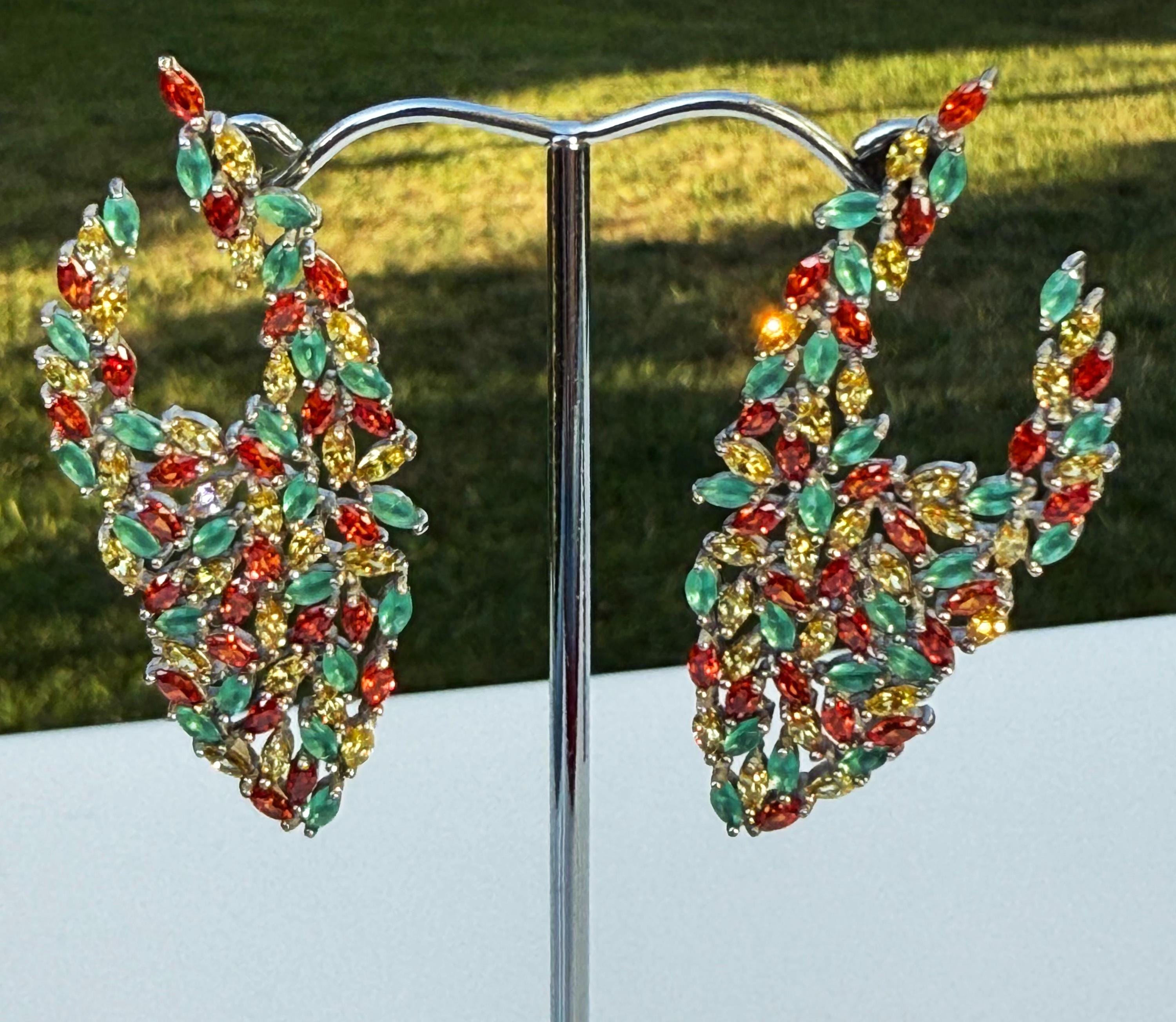 Handmade Sterling Silver Rainbow Zircon Earrings: Colorful Gemstone Jewelry