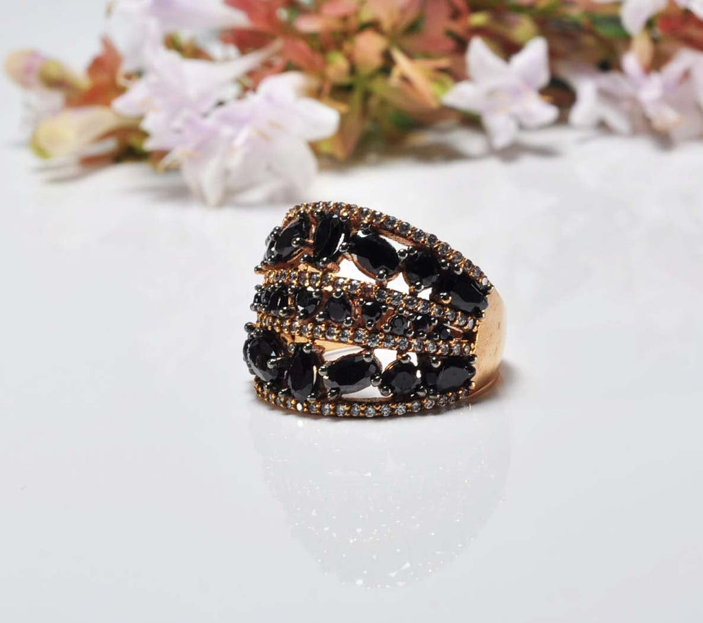Handmade Onyx and Zircon Silver Ring, Handcrafted Onyx and Zircon Jewelry,Wedding Ring Gift, 925 Silver Onyx and Zircon Ring,Gift for her