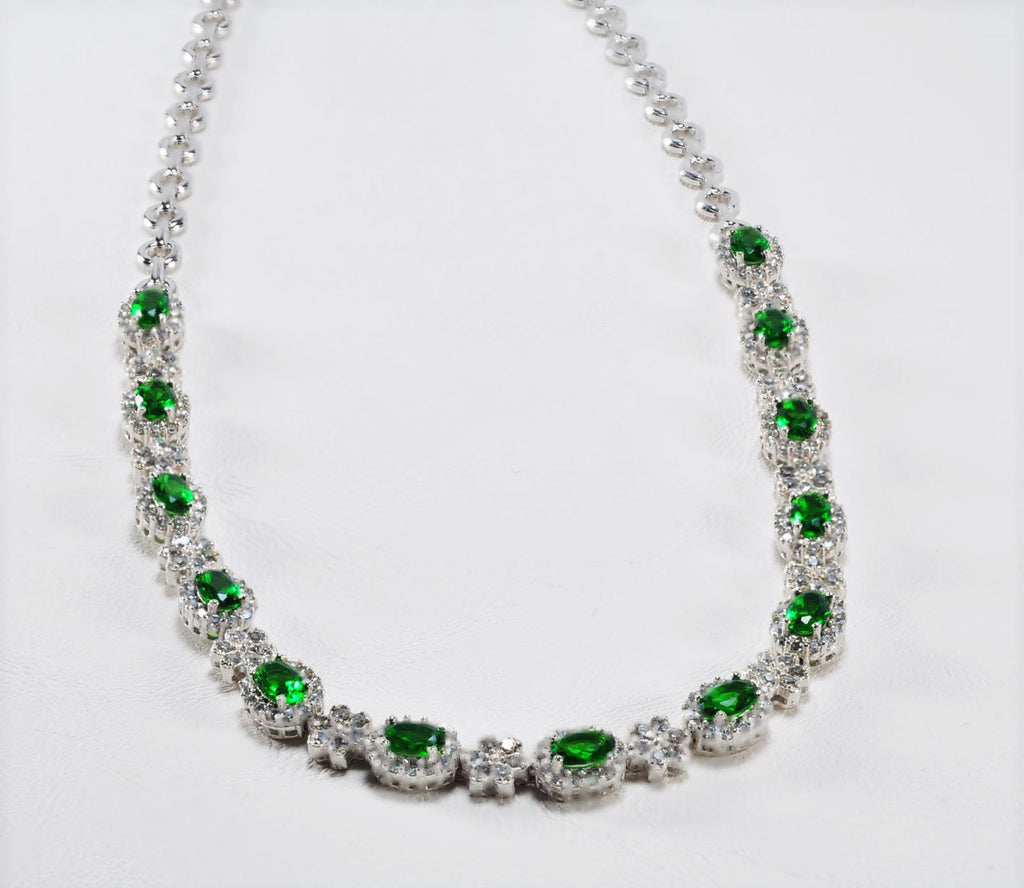 Handmade Emerald & Zircon 925 Sterling Silver Necklace