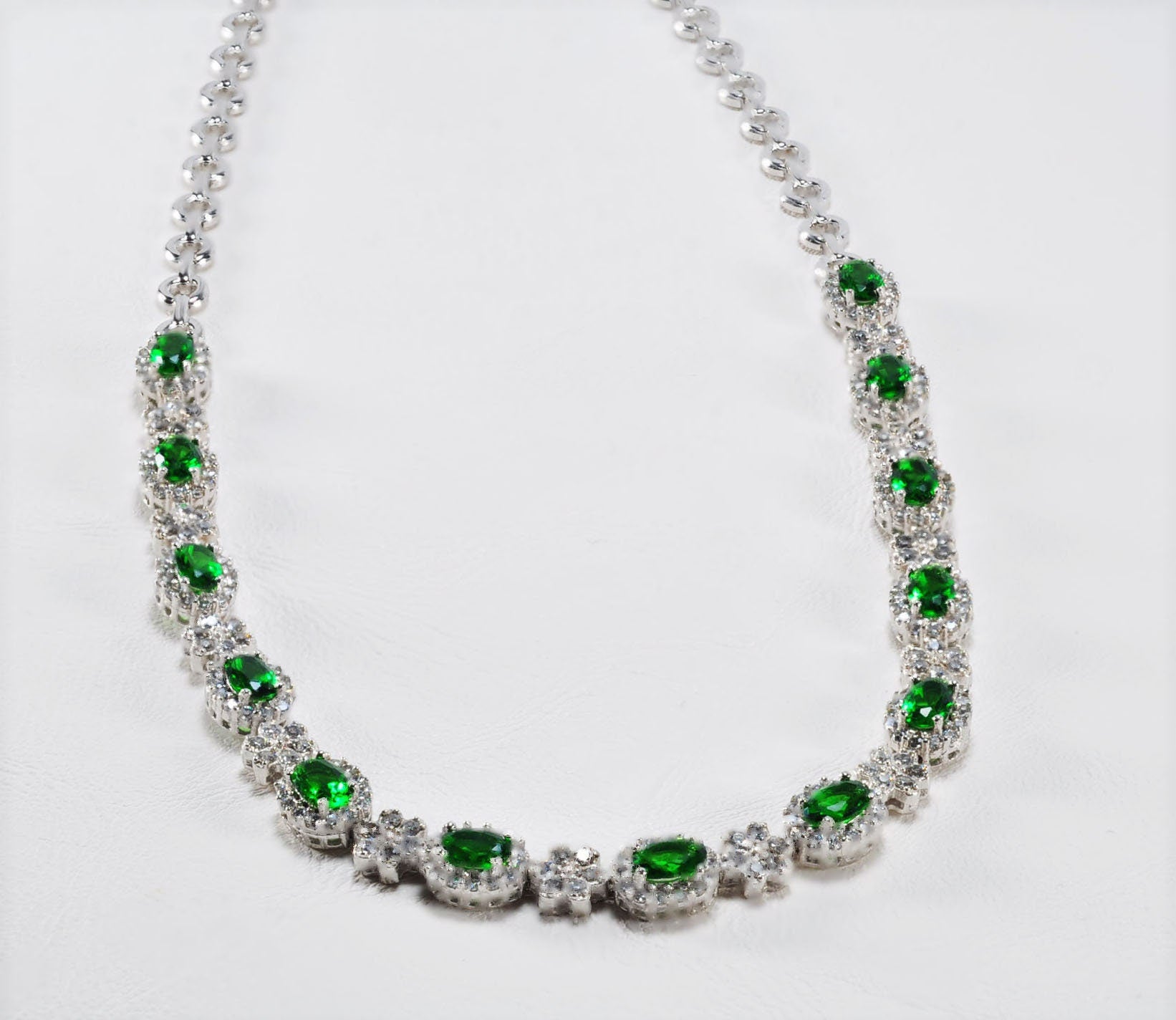 Handmade Emerald & Zircon 925 Sterling Silver Necklace