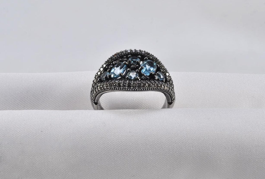 Handmade Aquamarine Black Silver Ring: Tranquility Stone Jewelry