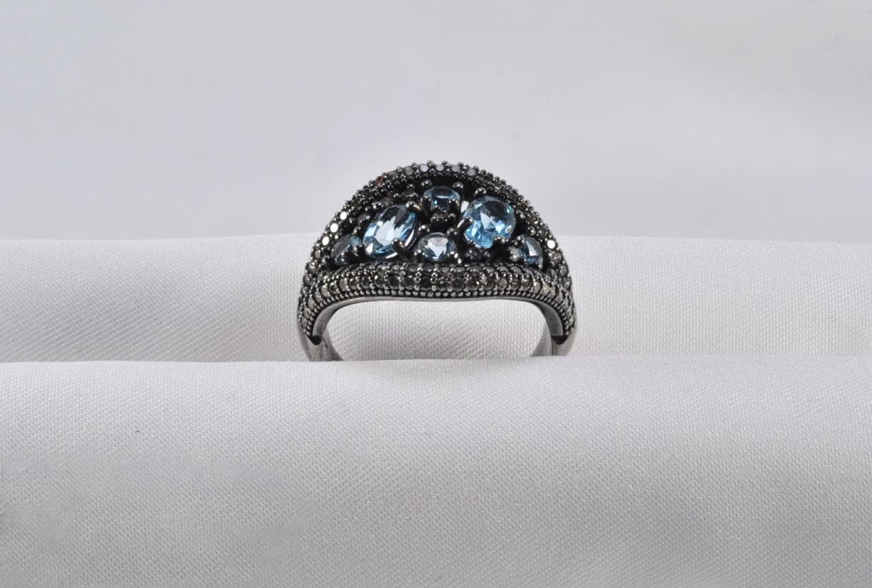 Handmade Aquamarine Black Silver Ring: Tranquility Stone Jewelry