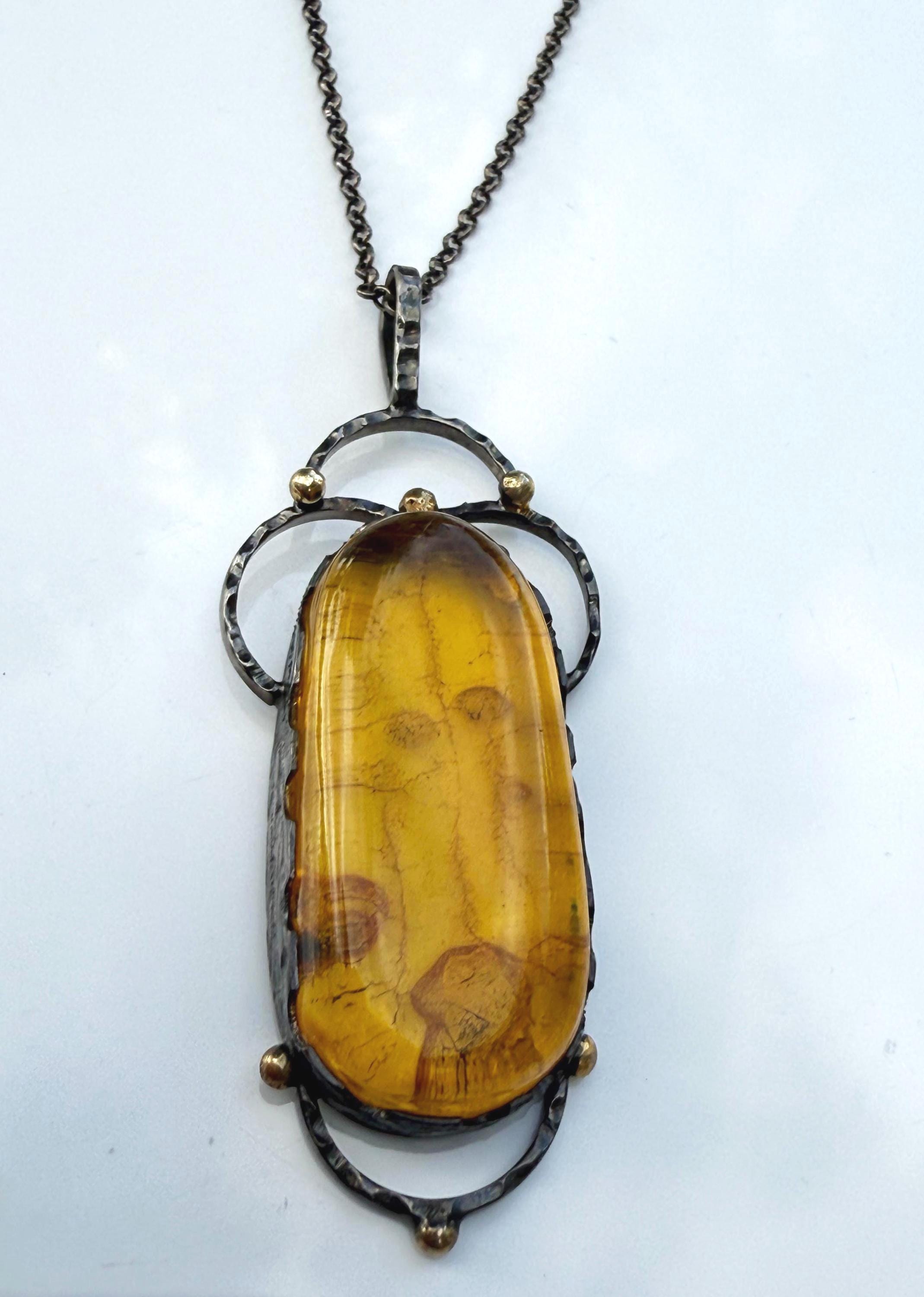 Handmade Sterling Silver Amber Necklace: Gemstone Jewelry Gift