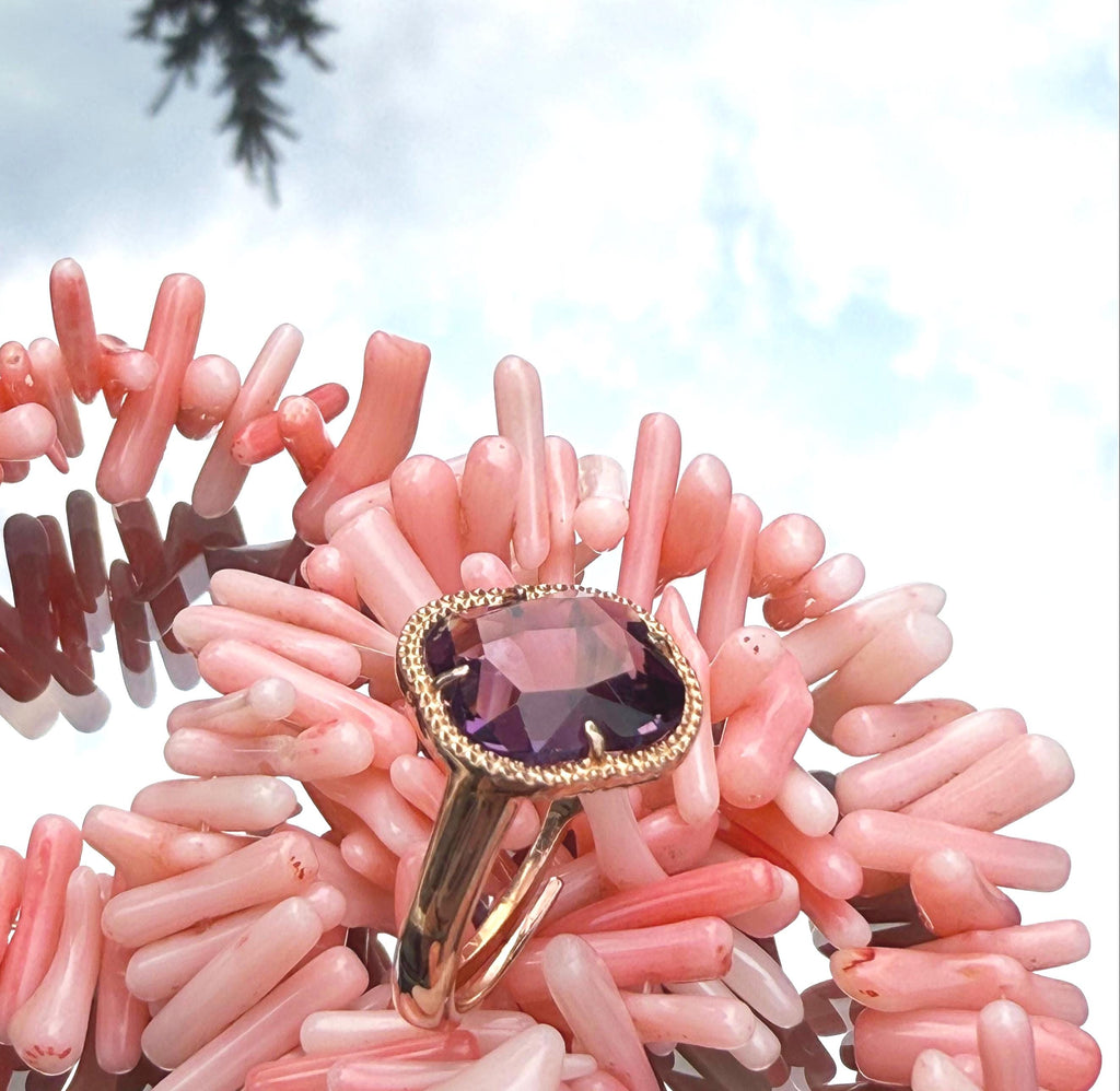 Handmade Amethyst Sterling Silver Ring: Rose Gemstone Jewelry
