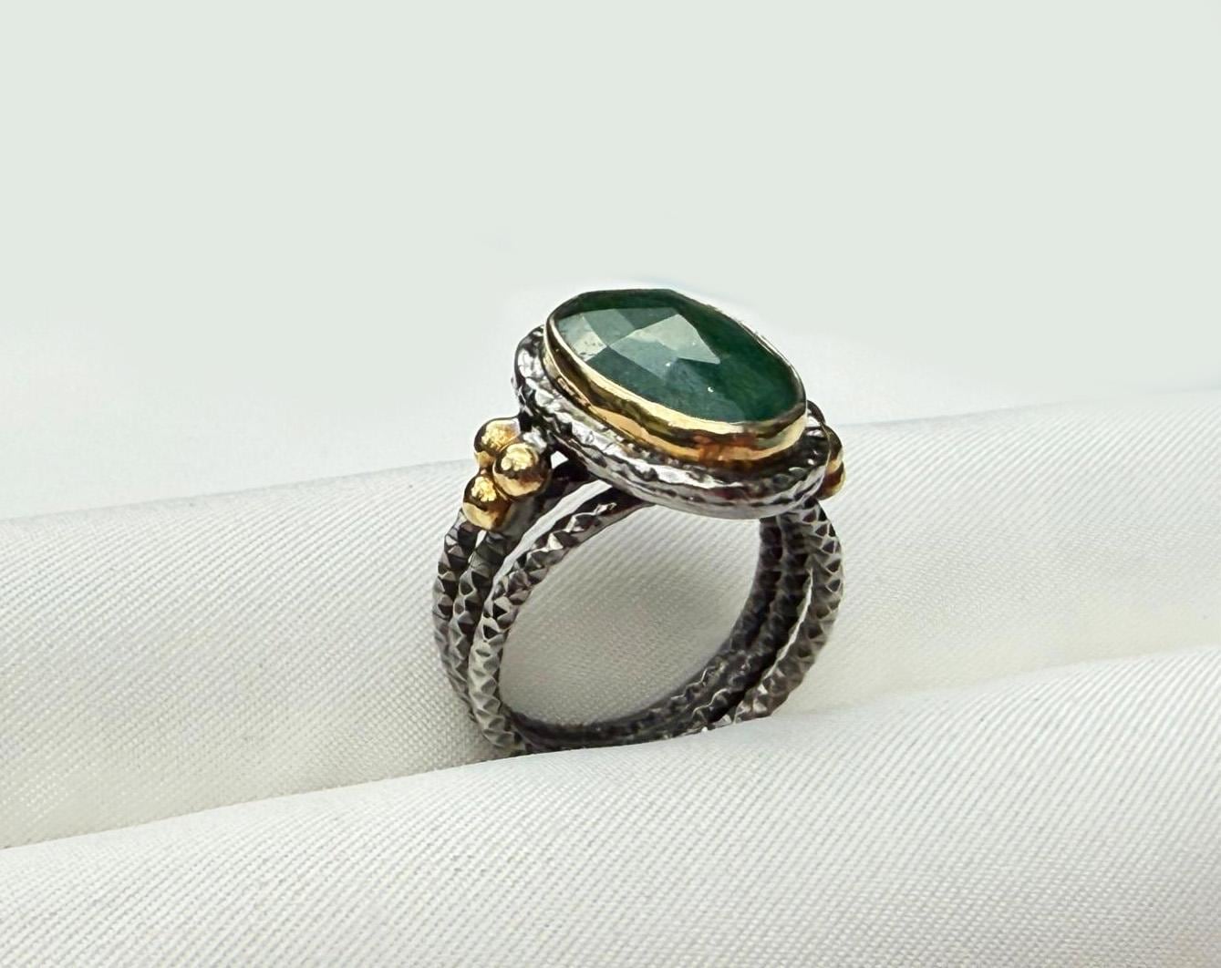 Handmade Genuine Emerald 925 Sterling Silver Ring, Handcrafted Emerald Ring Jewelry,Wedding Ring Gift, Anniversary Gift,Gift for Her