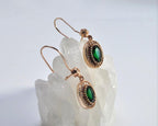 Handmade Emerald and Zircon Earrings in Rose Gold, Elegant Gemstone Drop Jewelry