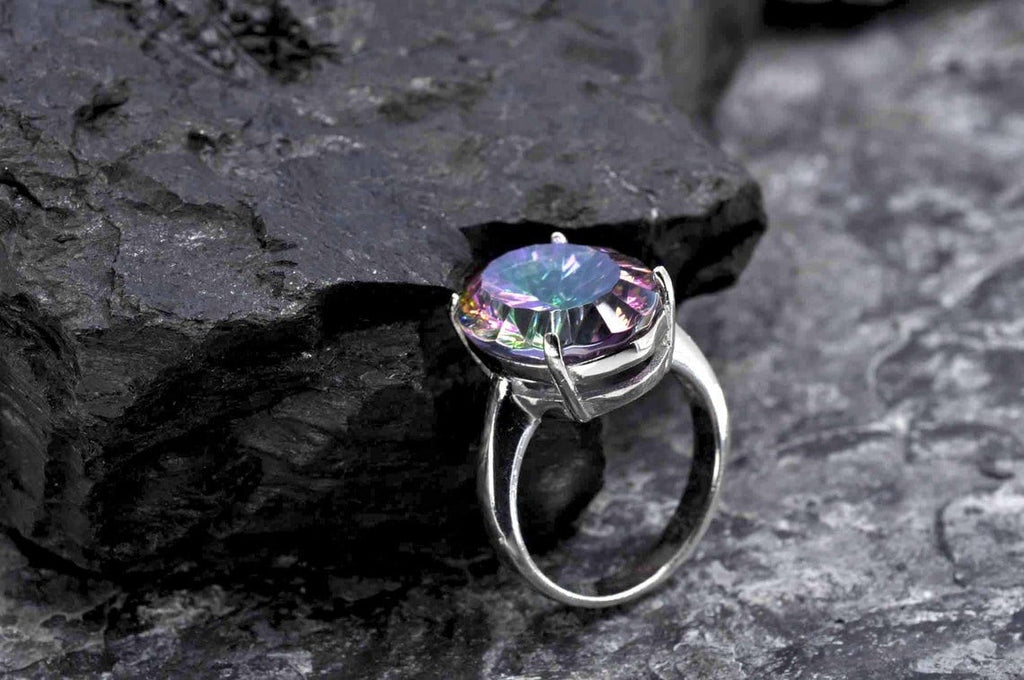 Handmade Genuine Mystic Topaz Silver Ring,Mystic Topaz Jewelry,Mystic Topaz Gemstone Ring,Crystal Cut Ring,Handcrafted,Artist Design