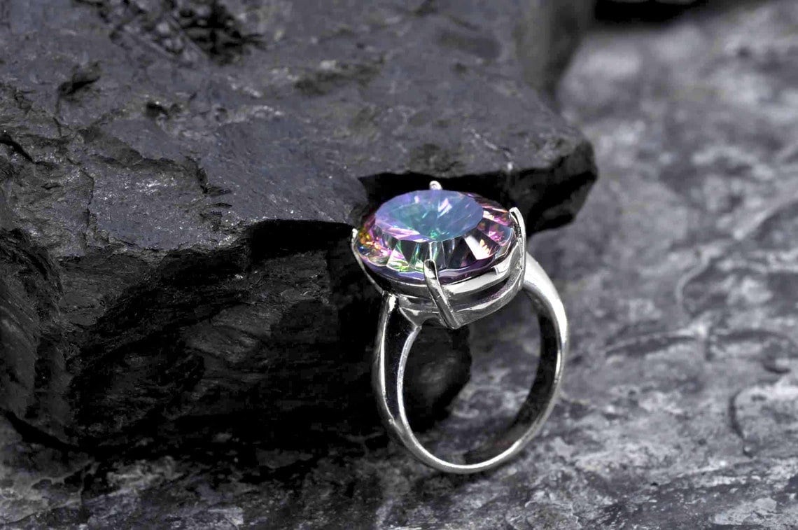 Handmade Genuine Mystic Topaz Silver Ring,Mystic Topaz Jewelry,Mystic Topaz Gemstone Ring,Crystal Cut Ring,Handcrafted,Artist Design