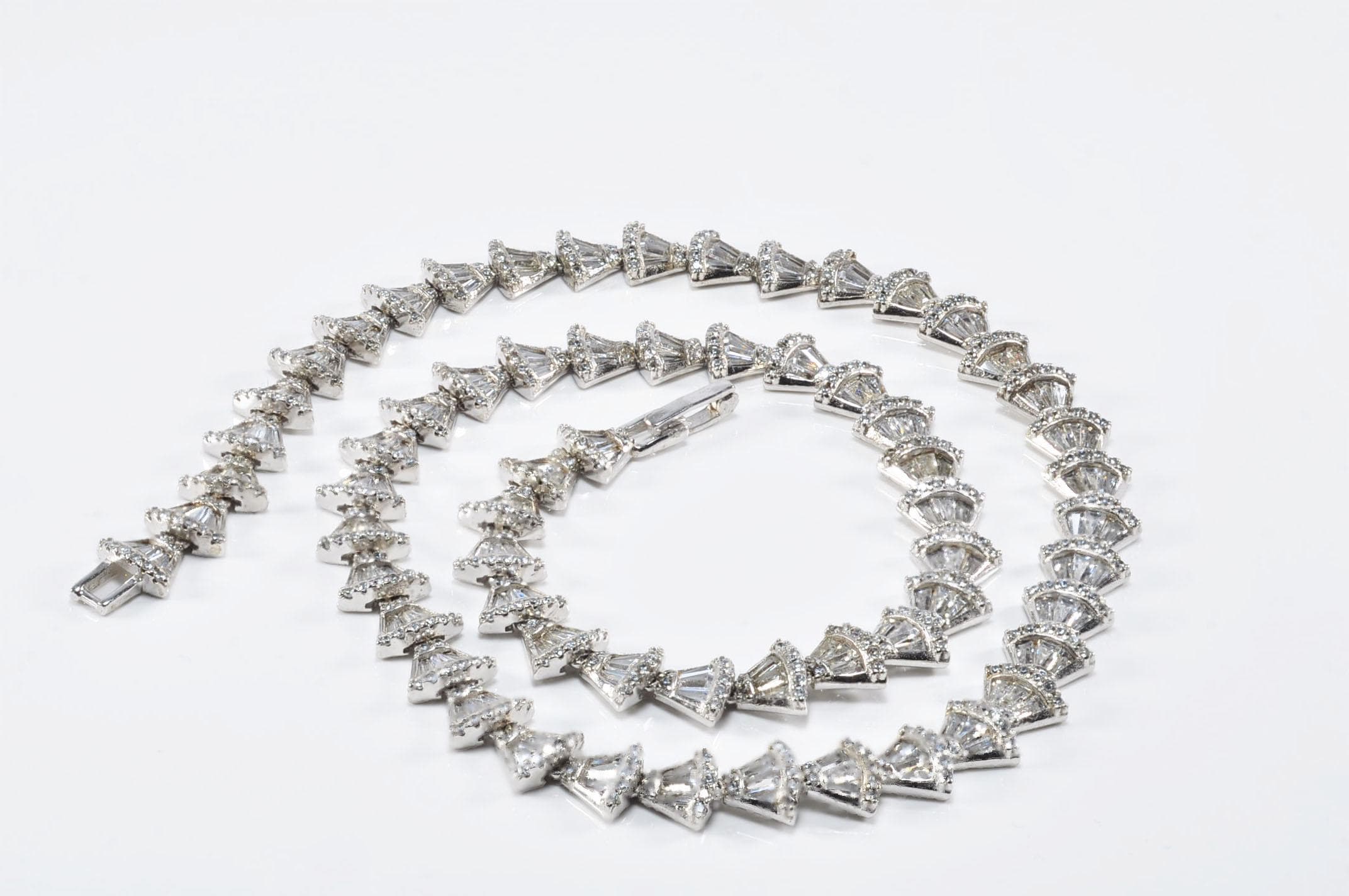 Handmade Baguette Zircon  Silver Necklace,925 Sterling Silver Authentic Baguette Zircon Necklace,Wedding Gift for Her