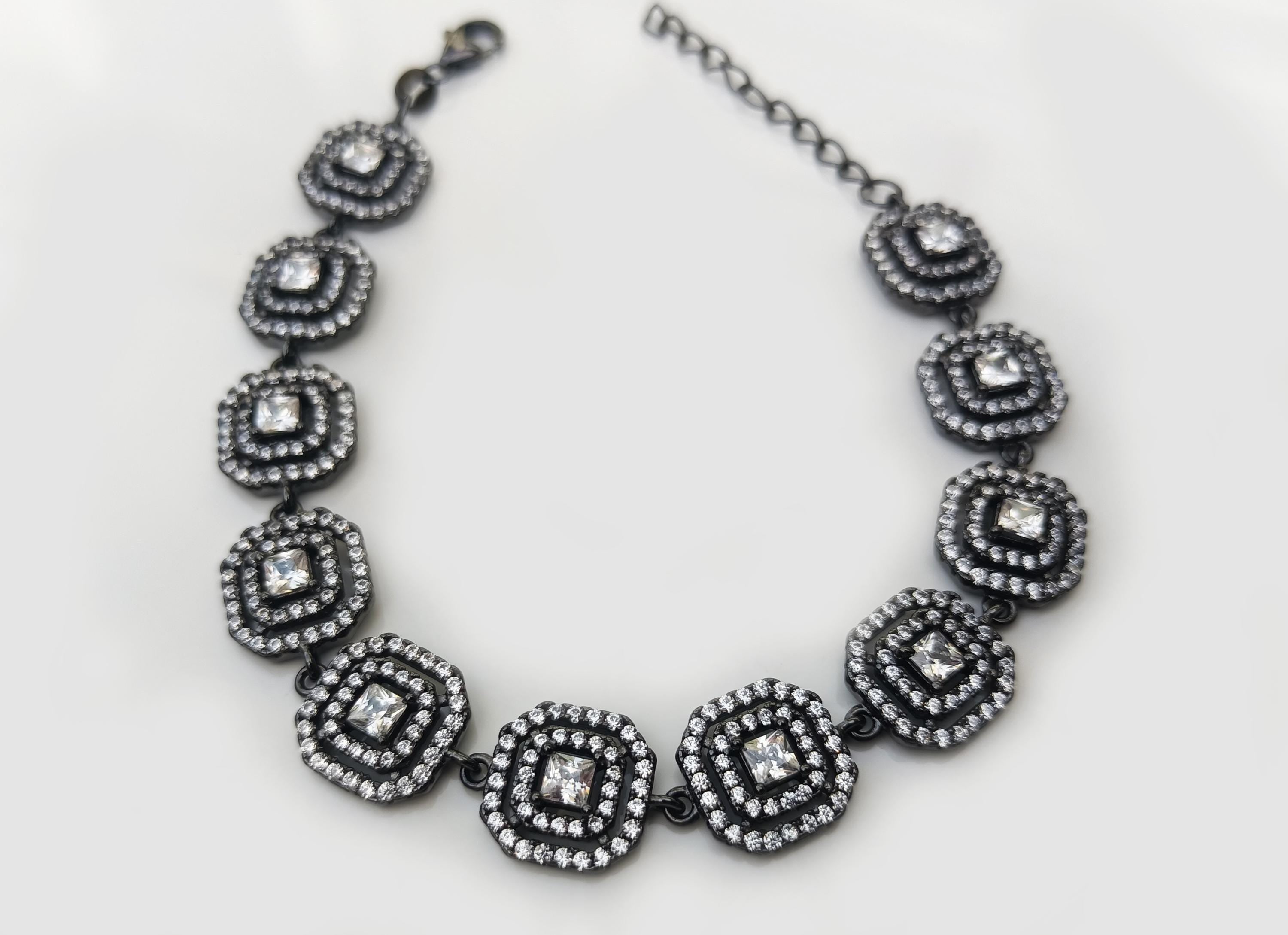 Handmade Zircon Gemstone Bracelet: Black Silver Jewelry Gift