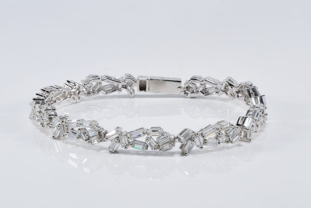 Handmade Genuine Baguette Zircon Gemstone Silver Bracelet, Zircon Bracelet Jewelry,Handcrafted, Gift For Her, Wedding Gift