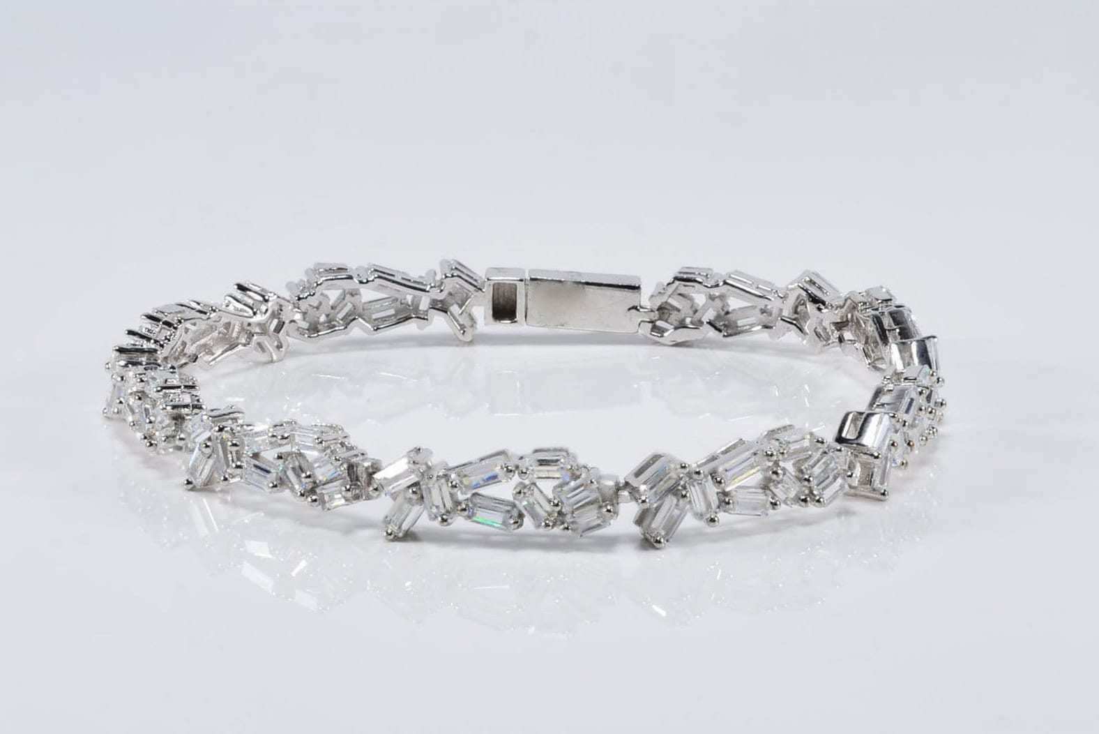 Handmade Genuine Baguette Zircon Gemstone Silver Bracelet, Zircon Bracelet Jewelry,Handcrafted, Gift For Her, Wedding Gift