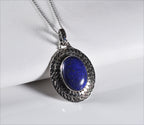 Handmade Genuine Natural Lapis Lazuli Silver Necklace,Lapis Lazuli Jewelry,Lapis Lazuli Gemstone Necklace,Oval Cut Pendant,Handcrafted