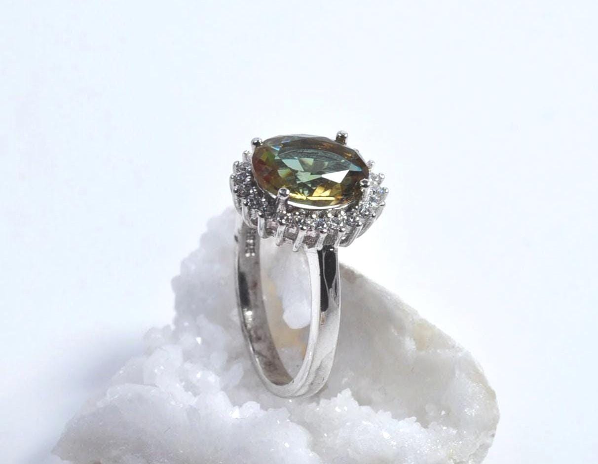 Handmade Sultanite and Zircon Ring in Sterling Silver, Elegant Color‑Changing Gemstone Jewelry