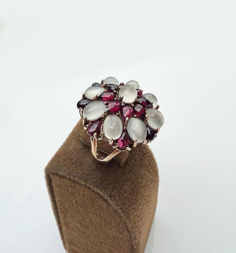 Handmade Garnet and Moonstone Sterling Silver Ring