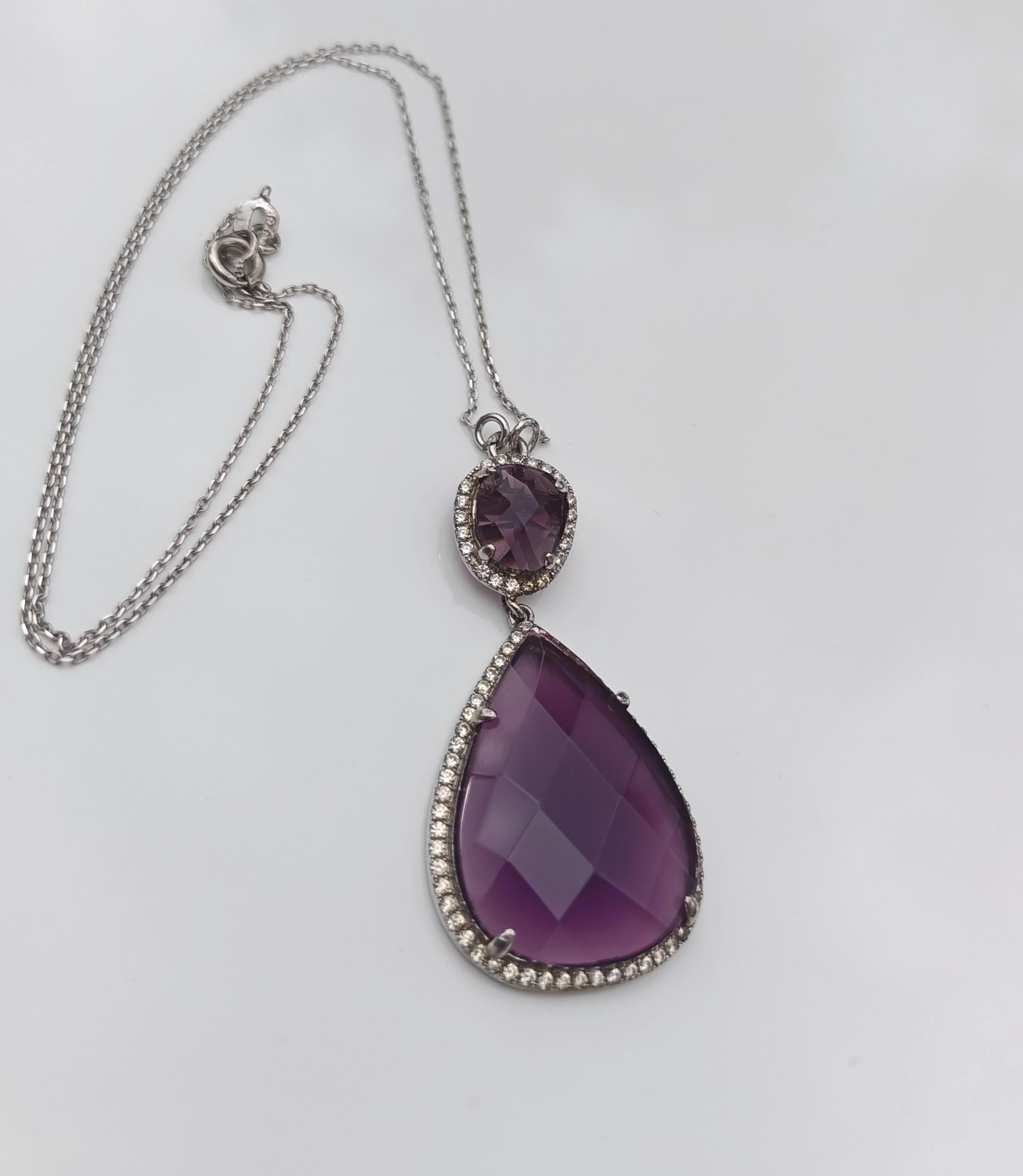 Amethyst & Zircon 925 Sterling Silver Necklace - Handmade