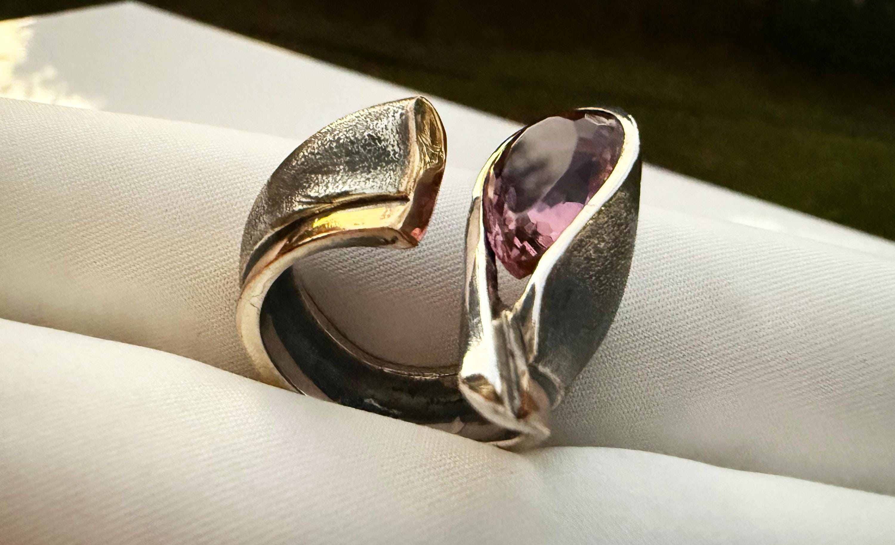 Handmade Genuine Amethyst Silver Ring, Handcrafted Amethyst Jewelry,Wedding Ring Gift, 925 Sterling Silver Amethyst Ring,Gift for her