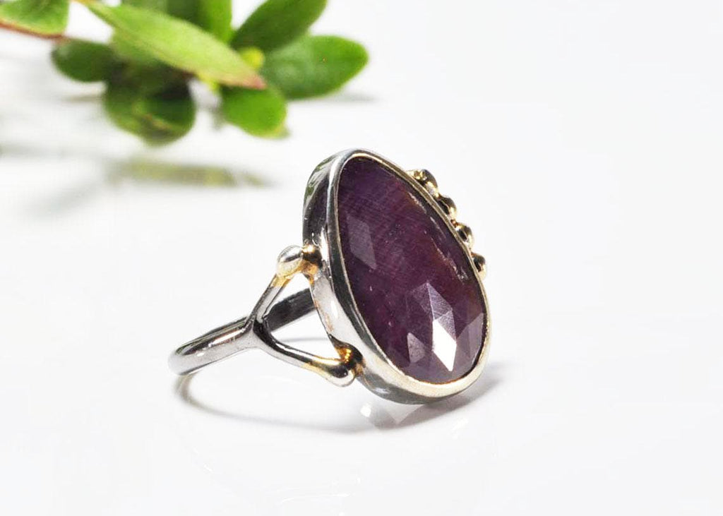 Handmade Ruby Silver Ring, Handcrafted Ruby Jewelry,Wedding Ring Gift, Dark Pink Ruby Ring,Gift for her