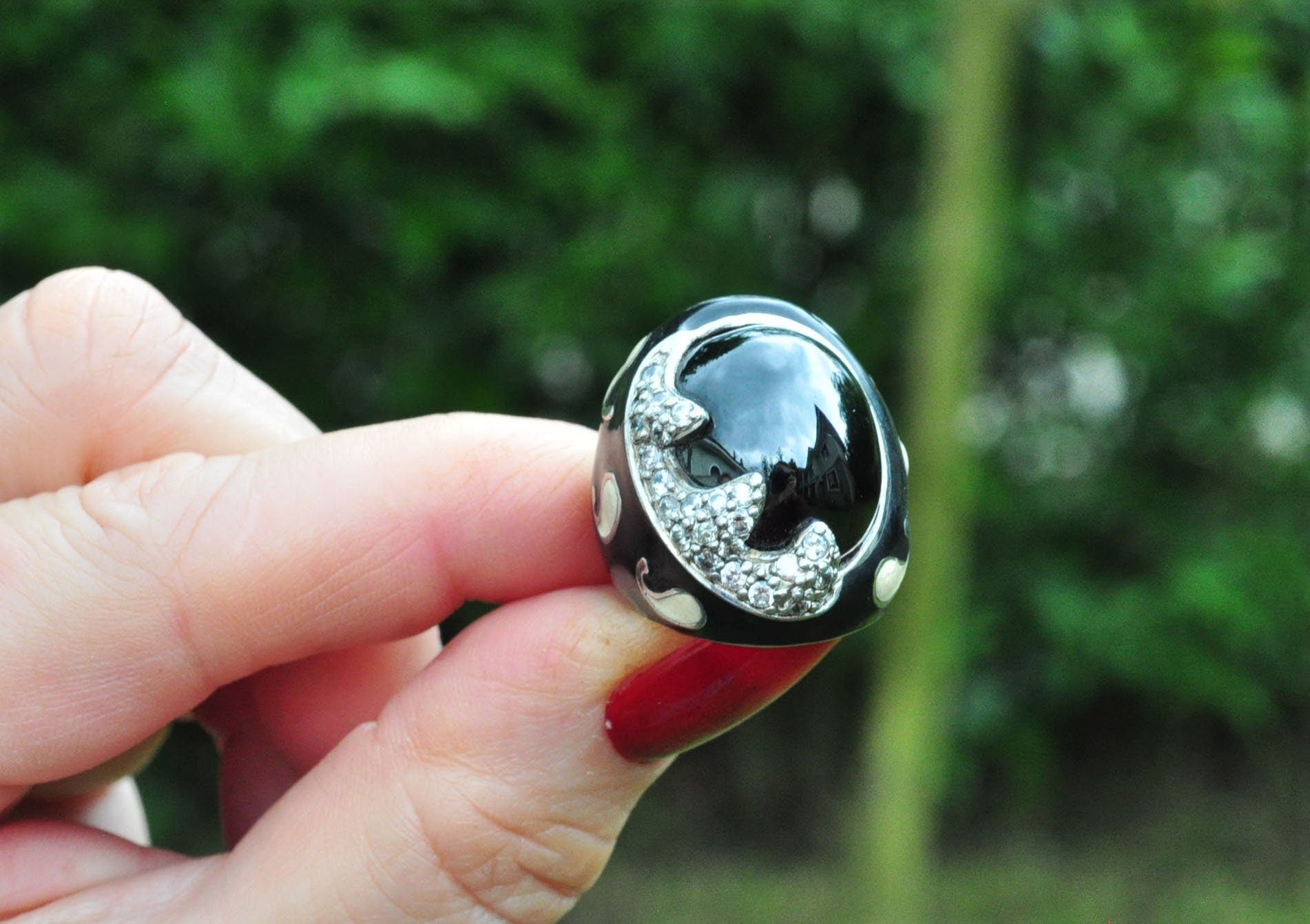 Handmade Onyx Zircon Silver Ring, Anniversary Jewelry Gift