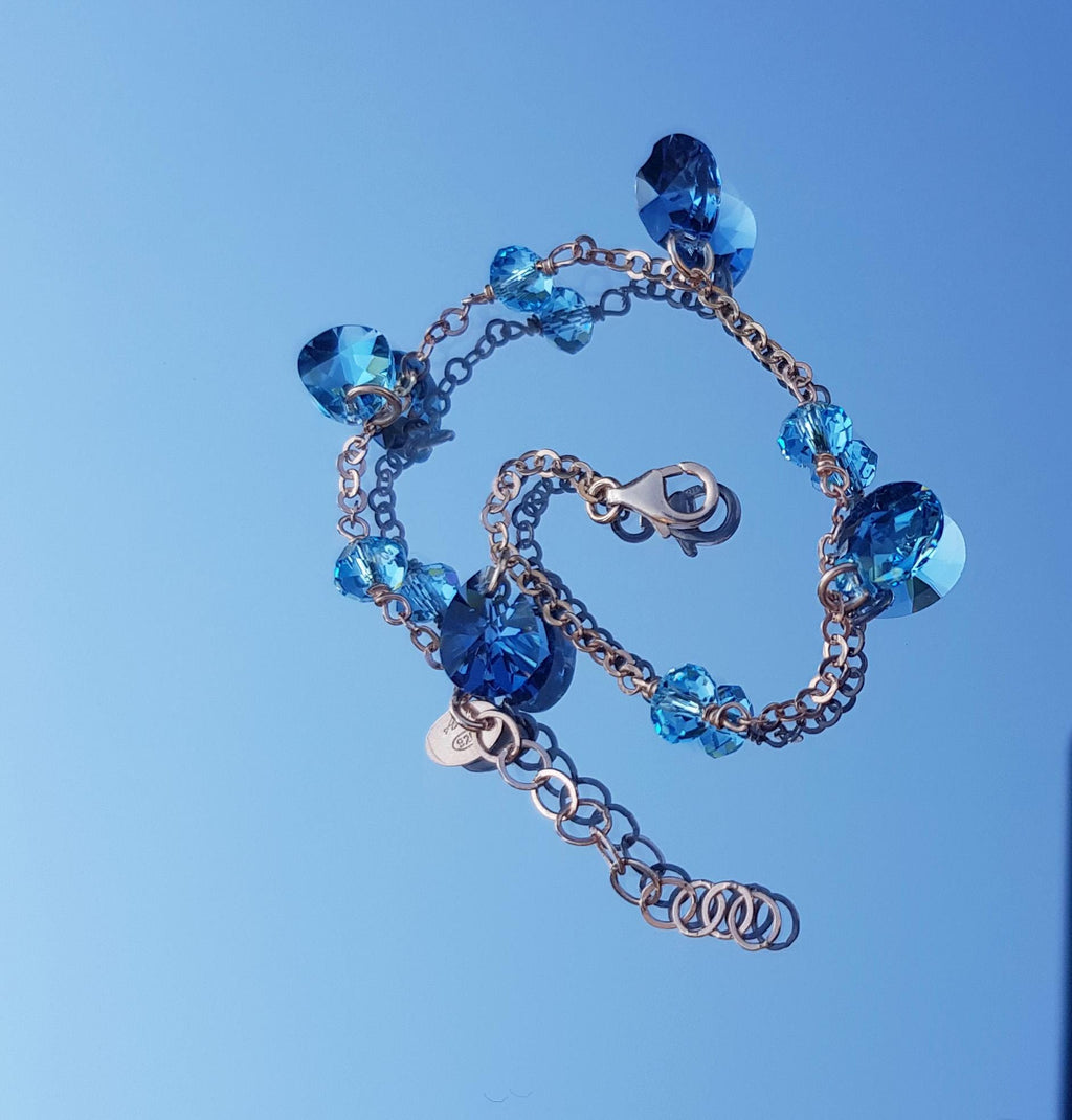 Handmade Genuine Aquamarine Rose Silver Bracelet, Handcrafted Aquamarine Bracelet Jewelry,Anniversary Gift for her