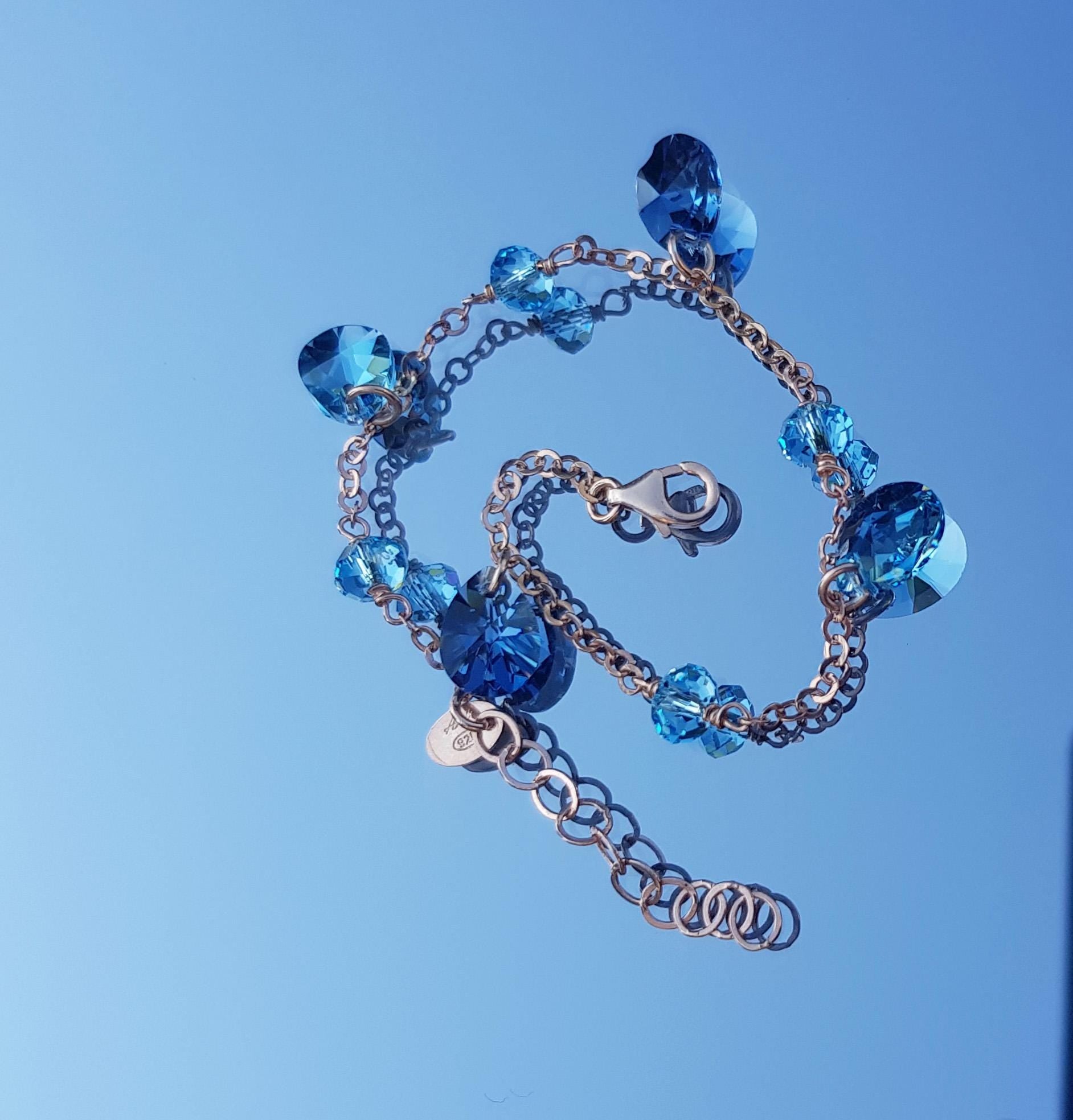 Handmade Genuine Aquamarine Rose Silver Bracelet, Handcrafted Aquamarine Bracelet Jewelry,Anniversary Gift for her