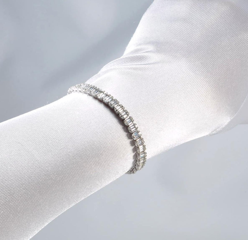 Handmade Genuine Baguette Zircon Gemstone Silver Bracelet, Zircon Bracelet Jewelry,Handcrafted, Gift For Her, Wedding Gift