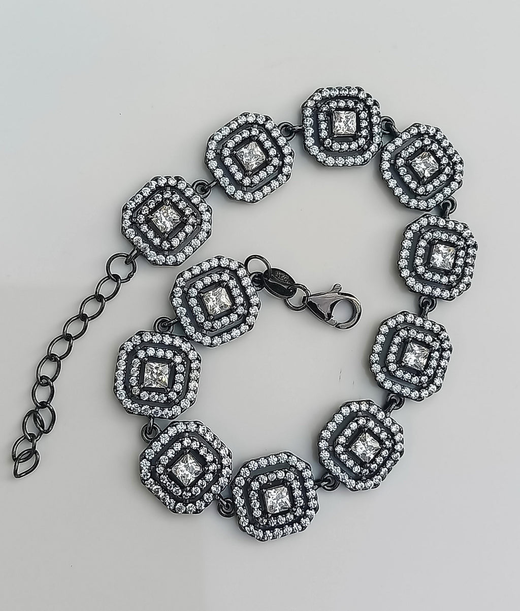 Handmade Zircon Gemstone Bracelet: Black Silver Jewelry Gift