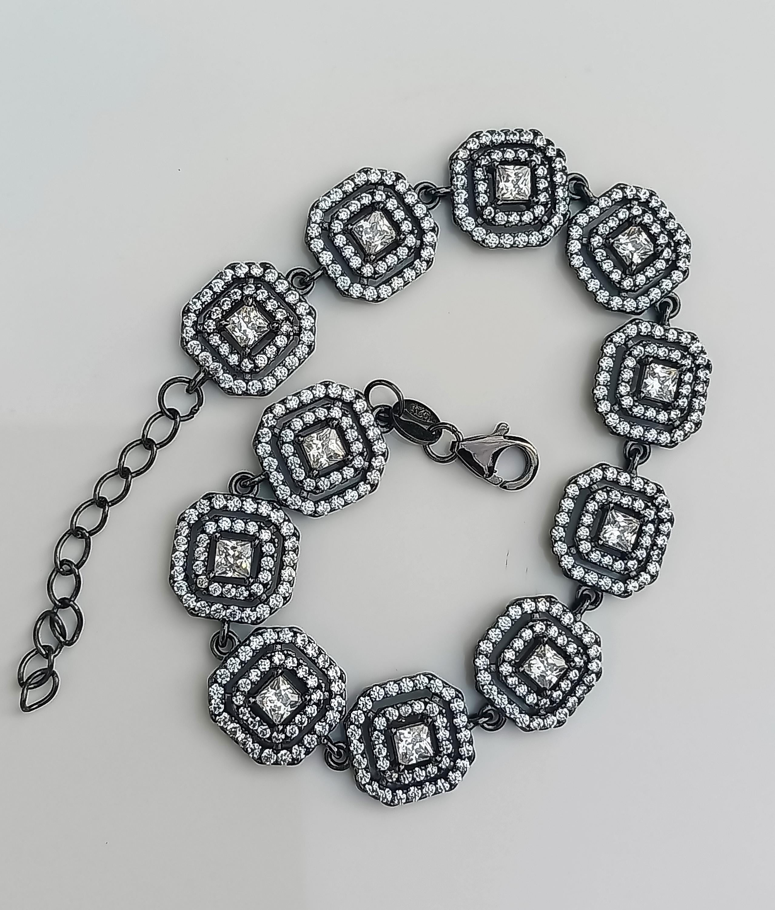 Handmade Zircon Gemstone Bracelet: Black Silver Jewelry Gift
