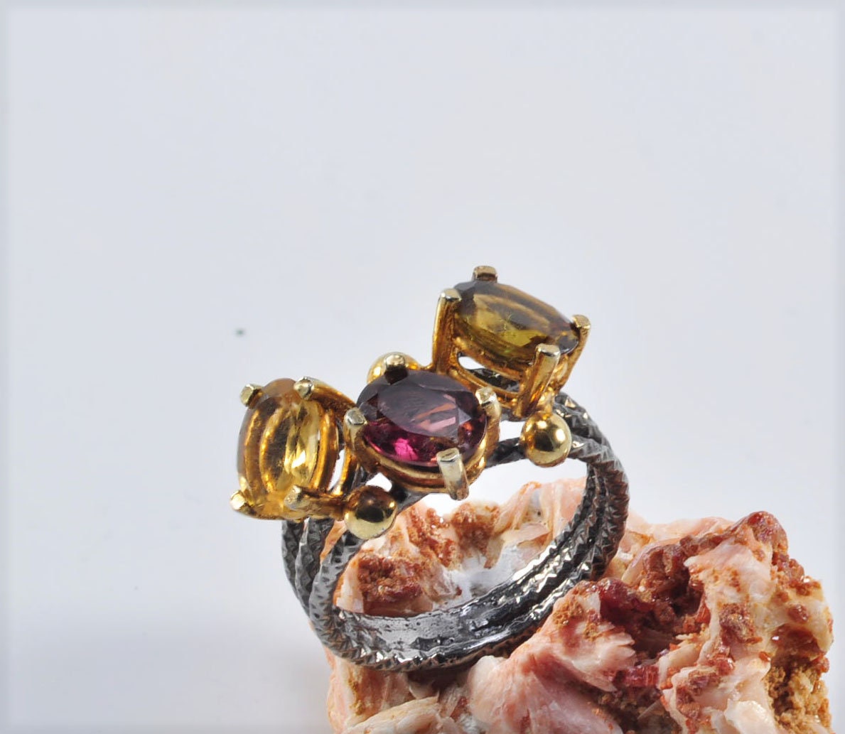 Handmade Citrine & Sultanite Silver Ring: Color Changing Gemstone Jewelry