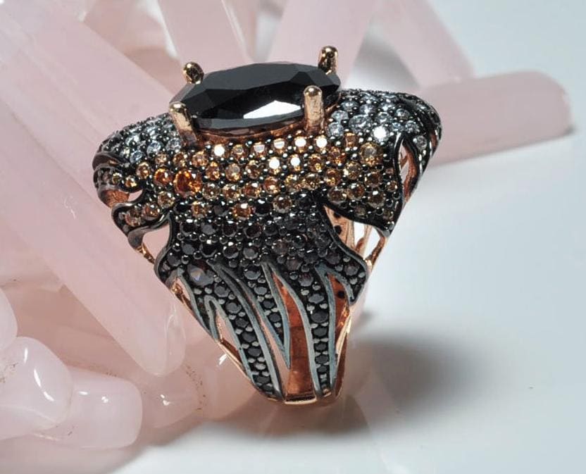 Handmade Onyx and Zircon Silver Ring, Handcrafted Onyx and Zircon Jewelry,Wedding Ring Gift, 925 Silver Onyx and Zircon Ring,Gift for her