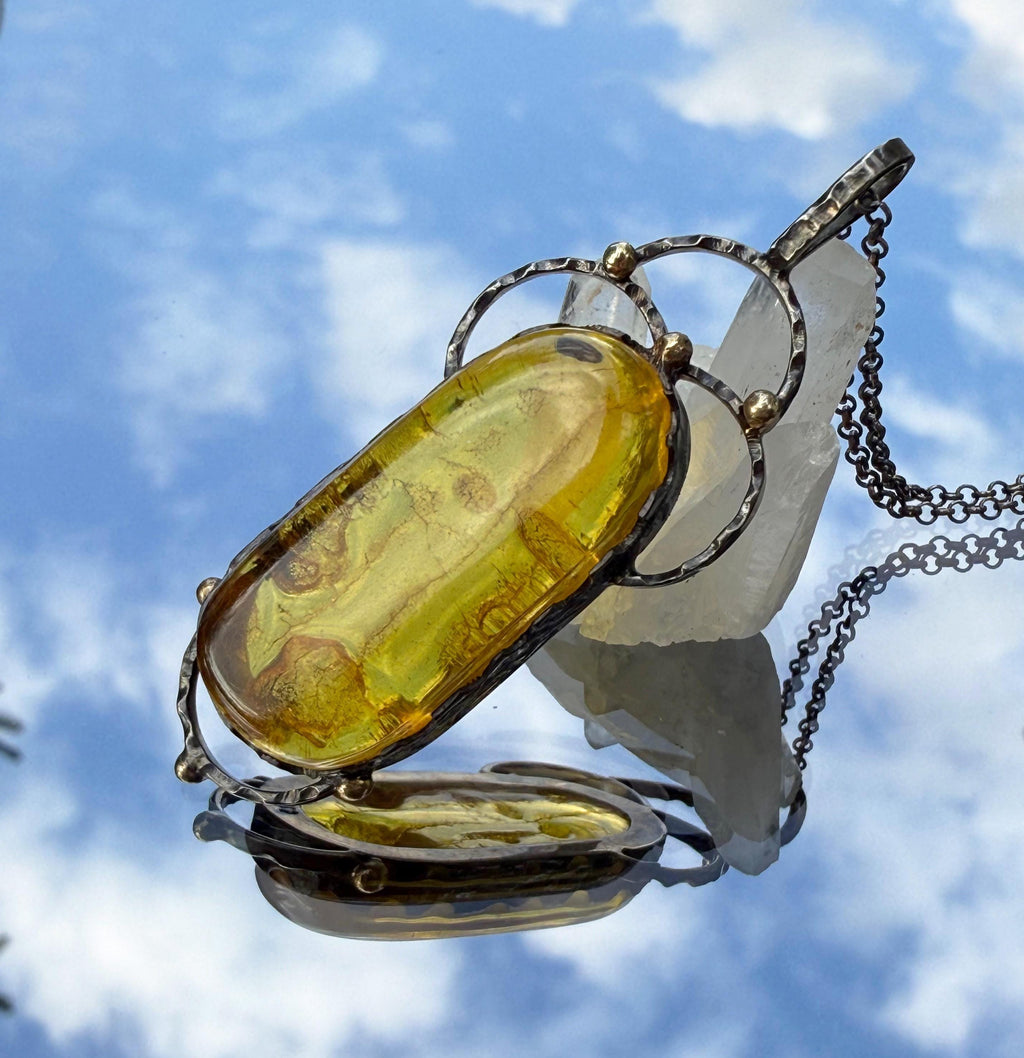 Handmade Sterling Silver Amber Necklace: Gemstone Jewelry Gift