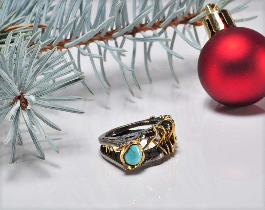Handmade Turquoise 925 Silver Ring, Artisan Gemstone Jewelry, December Birthstone