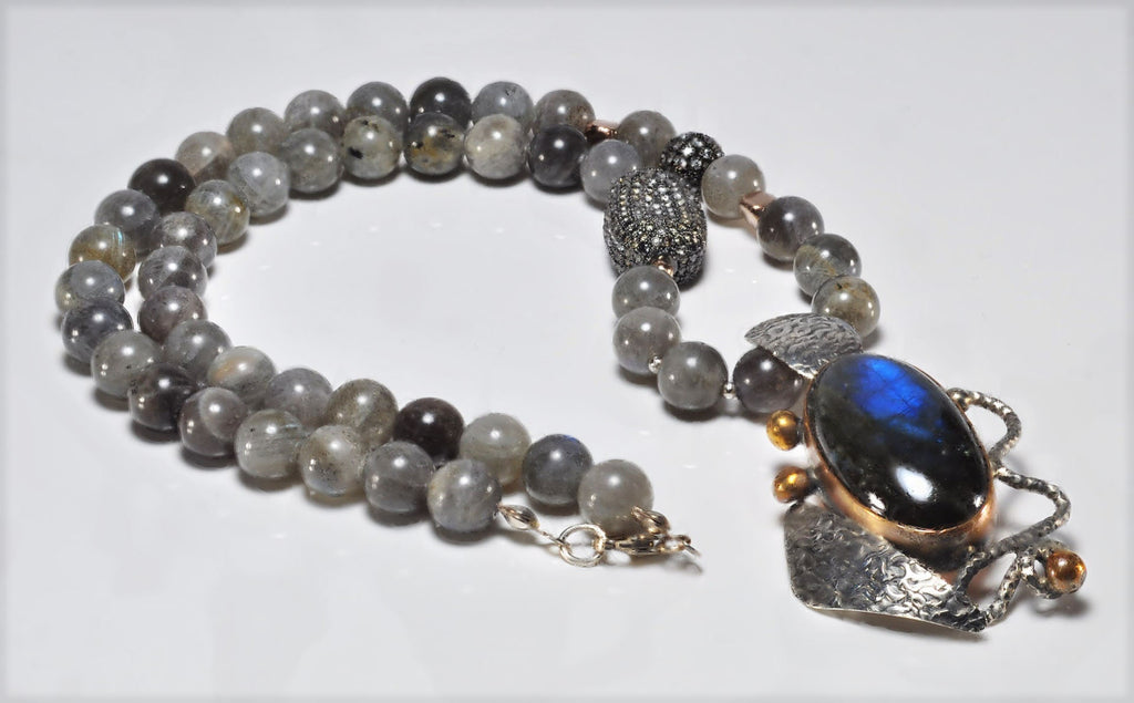 Handmade Sterling Silver Necklace, Labradorite Zircon Gemstone Jewelry