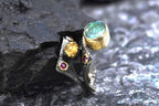 Handmade Emerald Rutile Quartz and Ruby Silver Ring, Multistone Silver Ring, Handcrafted Jewelry Ring, Gift for Her