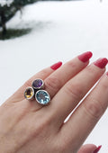 Handmade Aquamarine Amethyst Citrine Sterling Silver Ring, 925 Band Gemstone Ring