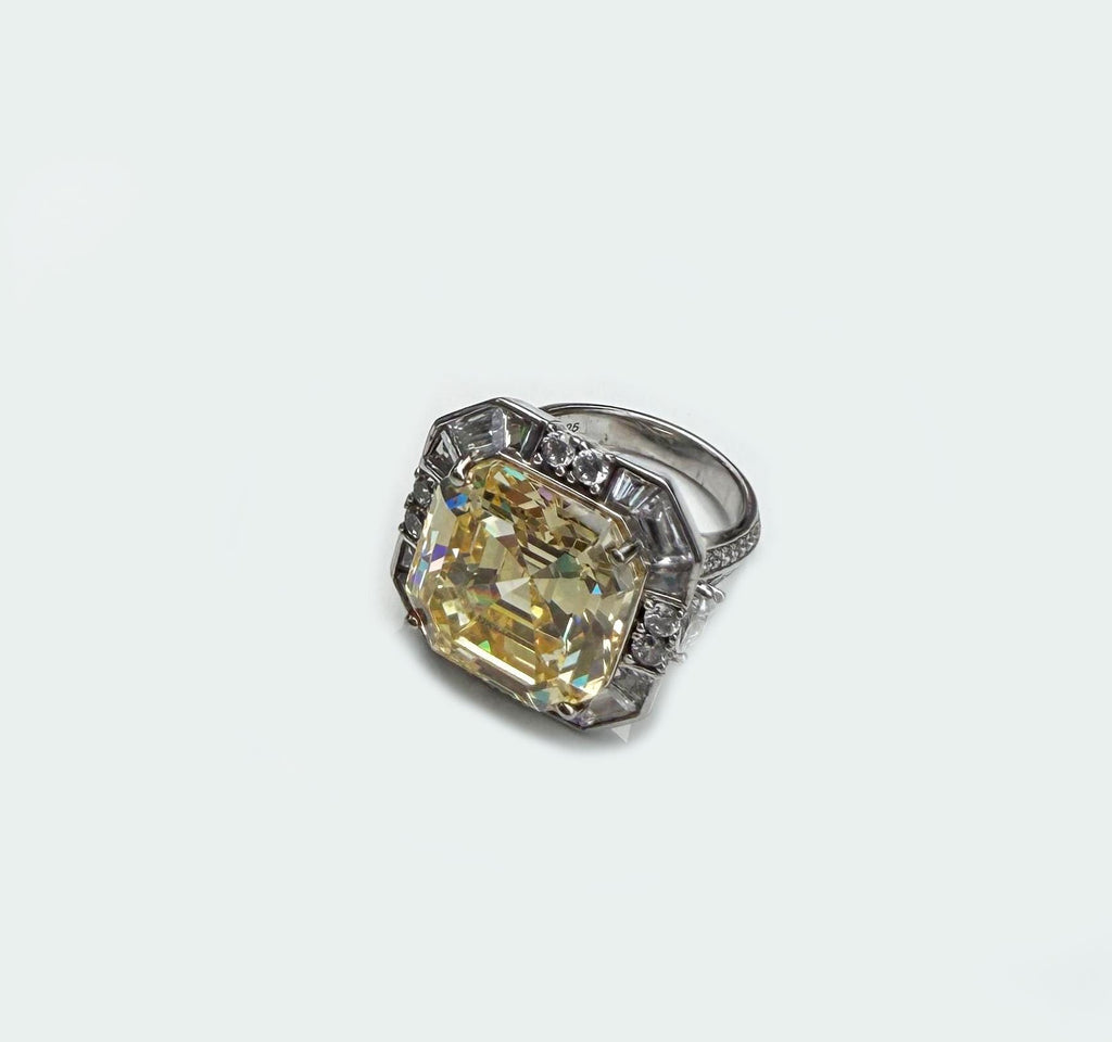 Handmade 925 Sterling Silver Cushion-Cut Citrine & Zircon Ring, Handcrafted Citrine Jewelry,Gift for her