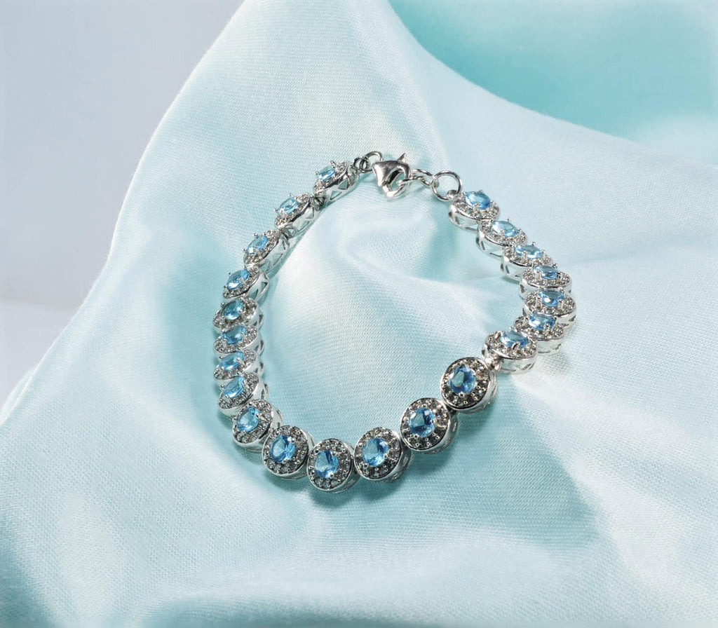 Handmade Aquamarine and Zircon 925 Sterling Silver Bracelet