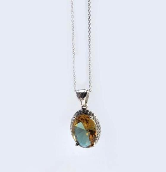 Handmade Sultanite Gemstone Necklace, Sterling Silver Pendant Surrounded by Zircons